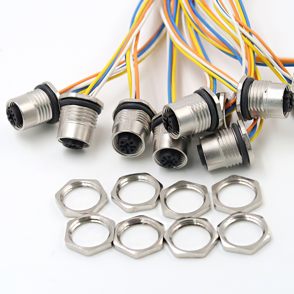 M12 IP67 Bảng điều khiển ph&iacute;a sau nam gắn với d&acirc;y Đầu nối d&acirc;y điện Thiết bị đầu cuối